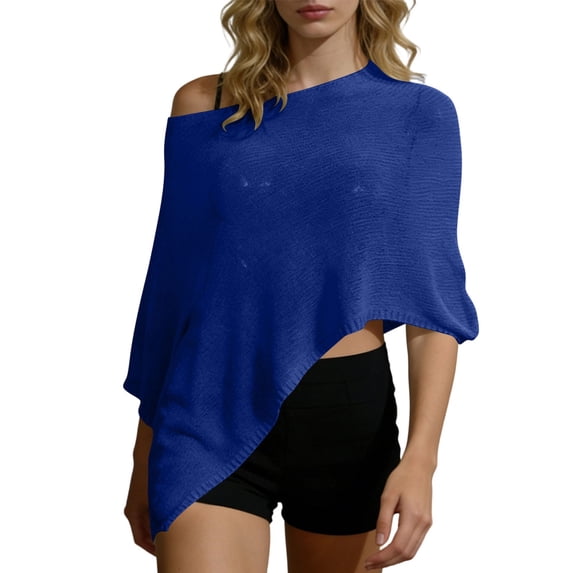 Fancifize Womens Sheer Poncho Tops Summer Off Shoulder Flounce Hem Mesh Shawl Beach Casual Cover Ups