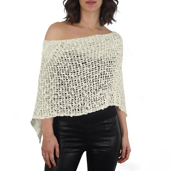 Fancifize Womens Sheer Poncho Tops Summer Off Shoulder Flounce Hem Mesh Shawl Beach Casual Cover Ups