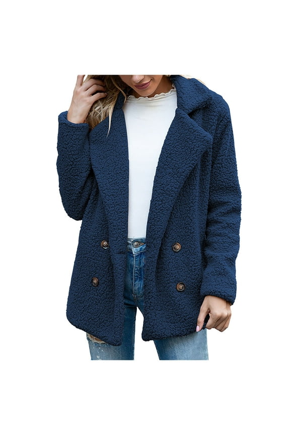 Womens Sherpa lined Coat Button Down Fleece Plush Jacket Casual Loose Fall Winter Outwear with Pockets