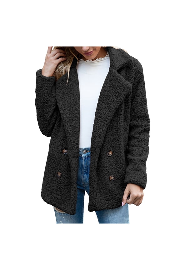Womens Sherpa lined Coat Button Down Fleece Plush Jacket Casual Loose Fall Winter Outwear with Pockets