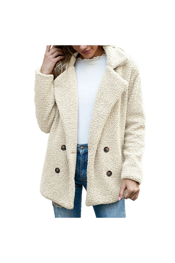 Womens Sherpa lined Coat Button Down Fleece Plush Jacket Casual Loose Fall Winter Outwear with Pockets
