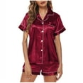 thumbnail image 1 of Fancifize Womens Silk Satin Pajamas Set Long Sleeve Button Down Sleepwear Wide Leg Long Pants Soft Comfy Loungewear, 1 of 4