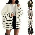 thumbnail image 1 of Fancifize Womens Striped Cardigan Sweater Oversized Long Sleeve Knited Coat Lightweight Open Front Warm Coat Winter Trendy Outfits, 1 of 4