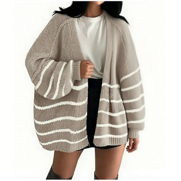 Fancifize Womens Striped Cardigan Sweater Oversized Long Sleeve Knited Coat Lightweight Open Front Warm Coat Winter Trendy Outfits