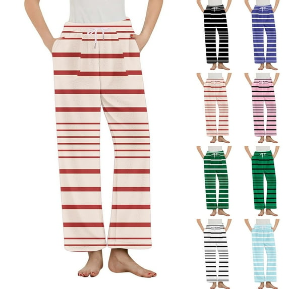 Fancifize Womens Striped Pajama Pants Comfy Casual Flannel Pajama Bottoms Loose Fit Drawstring Waist Sleep Bottoms with Pockets