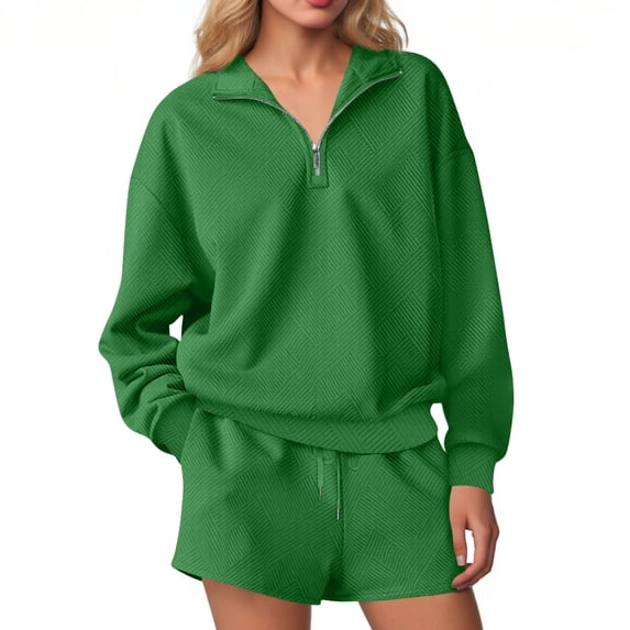Fancifize Womens Sweatsuits Quarter Zip Long Sleeve Sweatshirts Casual Skorts Loungewear 2 Piece Outfit Tracksuits with Pocket