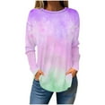 thumbnail image 1 of Fancifize Womens Tie Dye Sweatshirt Casual Long Sleeve Crewneck Pullover Shirts Curved Hem Loose Fit Fall Fashion Tunic Outfits, 1 of 4
