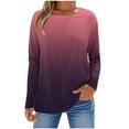thumbnail image 1 of Fancifize Womens Trendy Long Sleeve Shirts Color Block Casual Crewneck Pullover Top Tshirt Basic Tee Loose Soft Fall Fashion Outfits, 1 of 5
