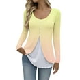 thumbnail image 1 of Fancifize Womens Trendy Shirt Crew Neck Color Block Pullover Top Casual Fake Two Piece Tunic T-Shirts Fashion Fall Outfits, 1 of 5