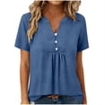 thumbnail image 1 of Fancifize Womens V Neck Blouse Casual Short Sleeve Pleated Tops Button Down Dressy Shirts Business Summer Outfits, 1 of 5