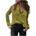 thumbnail image 1 of Fancifize Womens Velvet Button Down Shirts Long Sleeve V Neck Collared Blouse Fall Casual Tops with Pockets, 1 of 5