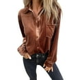 thumbnail image 1 of Fancifize Womens Velvet Dressy Shirt Shacket Button Down Work Office Blouses Collar Long Sleeve Jacket Fall Trendy Outwear, 1 of 4