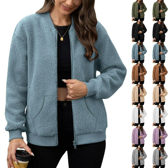 Fancifize Womens Winter Warm Jacket Long Sleeve Sherpa Coat Lightweight Comfort Casual Outwear Winter Fall Clothes with Pocket