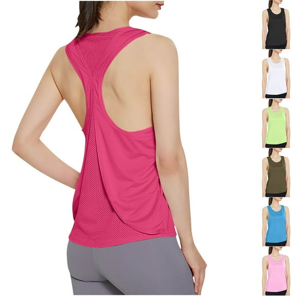 Fancifize Womens Yoga Workout Tank Tops Cute Cross Back Running Gym Activewear Sports Shirt Lightweight Sleeveless Athletic Running Shirts XL,Pink
