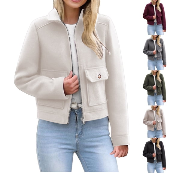 Fancifize Womens Zip Up Casual Jackets Long Sleeve Lightweight Trendy Coat Elegant Work Fall Outerwear with Pockets