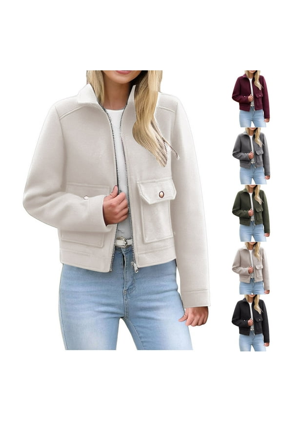 Womens Zip Up Casual Jackets Long Sleeve Lightweight Trendy Coat Elegant Work Fall Outerwear with Pockets