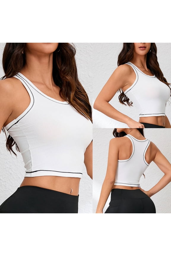Workout Cropped Tops for Women Scoop Neck Racerback Sleeveless Tshirts Yoga Basic Camisole