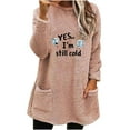 thumbnail image 1 of Fancifize Yes,I'm Still Cold Sweatshirt for Women Sherpa Long Pullover Top Crew Neck Fuzzy Fleece Outfits with Pockets, 1 of 4