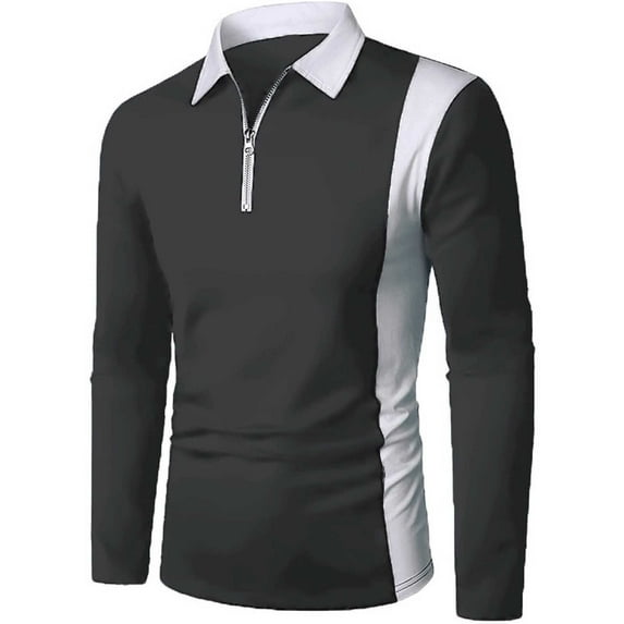 Fancifize Zipper Golf Shirts Men Long Sleeve Collared Tennis Shirt Mens Color Block Breathable Casual Sport Golf Tops Outdoor