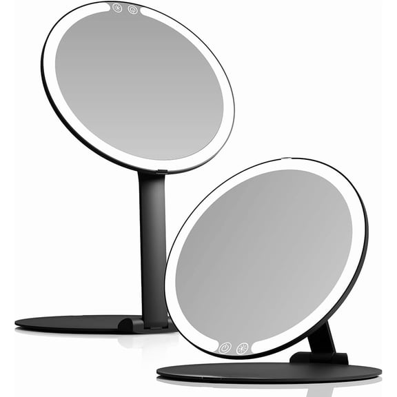 Fancii Abigail Rechargeable Travel Makeup Mirror with LED Light, 8" Foldable Stand, 3 Color Lighting Travel Mirror. Dimmable & Lightweight Portable Vanity Mirror, Beauty Travel Essential (Black)