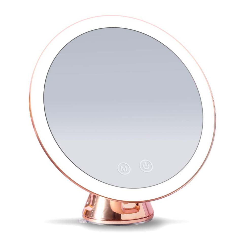 Lana Metallic Finish 10X Magnifying LED Wall Mirror in Rose Gold