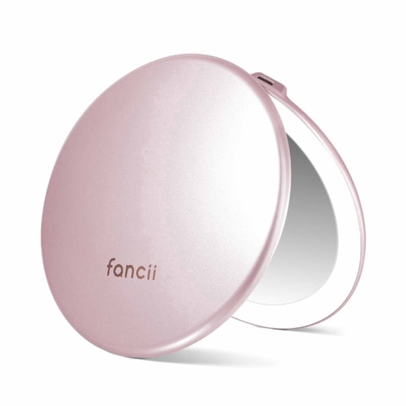 Fancii Taylor LED Lighted Travel Makeup Mirror, Rechargeable, 10x/1x Magnifying & 3 Light Settings - Compact, Portable, Large 5-inch Wide, for Handbag and Purses (Rose Gold)