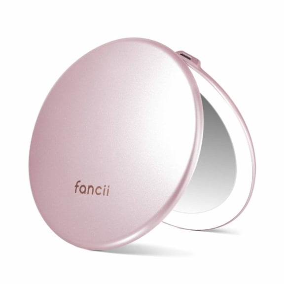 Fancii Taylor LED Lighted Travel Makeup Mirror, Rechargeable, 10x/1x Magnifying & 3 Light Settings - Compact, Portable, Large 5-inch Wide, for Handbag and Purses (Rose Gold)