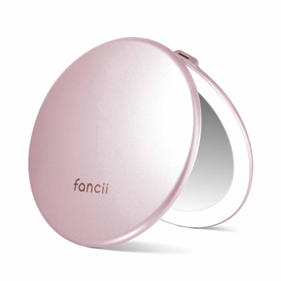 Fancii Taylor LED Lighted Travel Makeup Mirror, Rechargeable, 10x/1x Magnifying & 3 Light Settings - Compact, Portable, Large 5-inch Wide, for Handbag and Purses (Rose Gold)