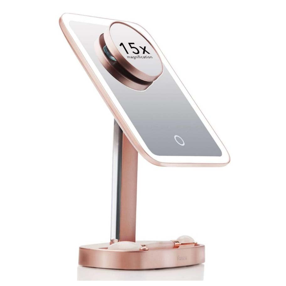 Aura Rose Gold Beveled LED Lighted Makeup Mirror with 15x Magnification