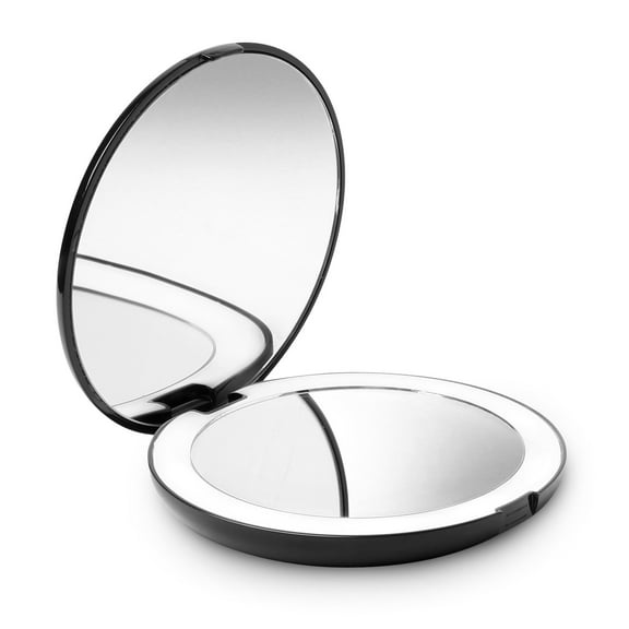Fancii Lumi LED Lighted Compact Makeup Mirror for Travel, 1X/10X Magnifying, Black