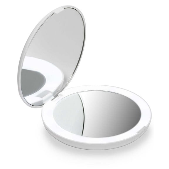 Fancii Lumi LED Lighted Compact Makeup Mirror for Travel, 1X/10X Magnifying, White