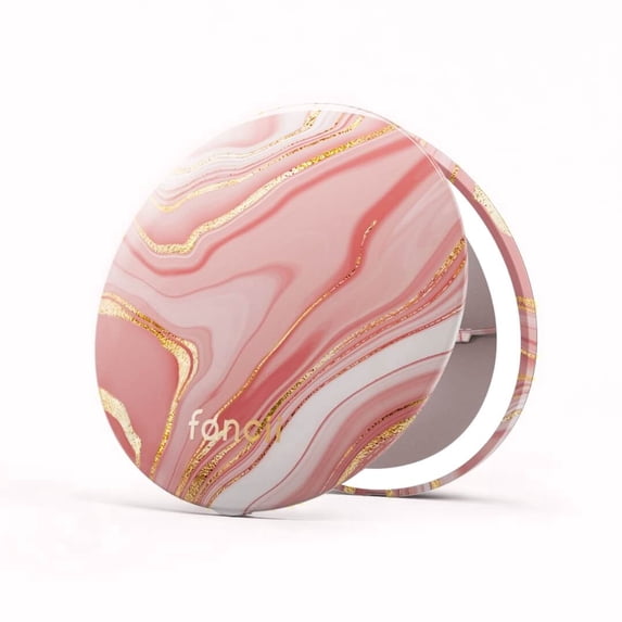 Fancii Mini Taylor Compact Makeup Mirror with LED Light, Rechargeable, 10x/1x Magnifying, 4” Wide Mirror for Purse (Marble Rosè)