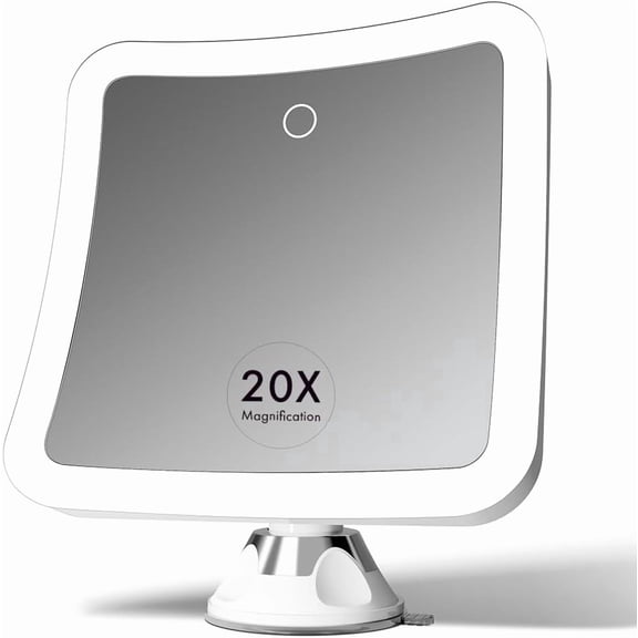 Fancii Mira 20x Magnifying Makeup Mirror with LED Lights, Rechargeable, 7-inch Lighted Mirror for Bathroom, Dimmable, 3 Light Settings, Strong Suction