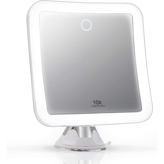 Fancii Mira 2 Rechargeable 10x Magnifying Mirror with 3 LED Light Settings, Dimmable Touch Light, Locking Suction Mount, Lighted Mirror for Bathroom or Travel
