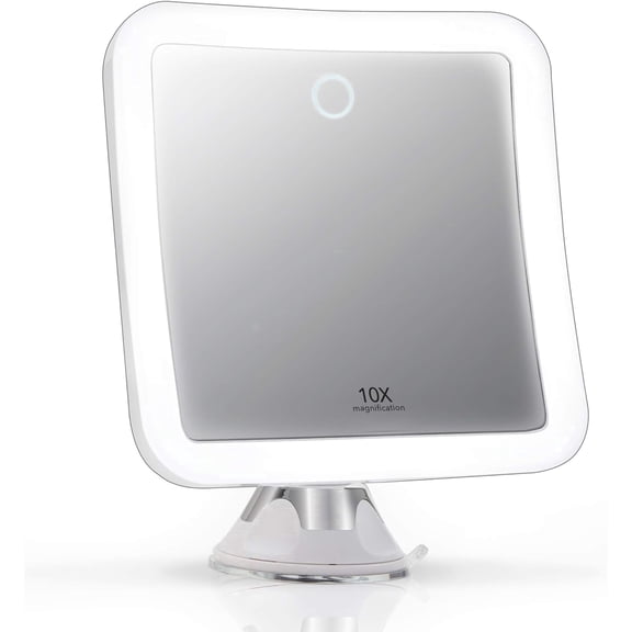 Fancii Mira 2 Rechargeable 10x Magnifying Mirror with 3 LED Light Settings, Dimmable Touch Light, Locking Suction Mount, Lighted Mirror for Bathroom or Travel