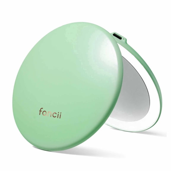 Fancii Taylor LED Lighted Compact Makeup Mirror, 5-inch Wide, Rechargeable, 10x/1x Magnifying & 3 Light Settings (Mint Green)