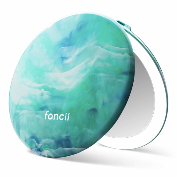 Fancii Taylor LED Lighted Travel Makeup Mirror, Rechargeable, 10x/1x Magnifying & 3 Light Settings - Compact, Portable, Large 5-inch Wide, for Handbag and Purses (Sea Serenity)