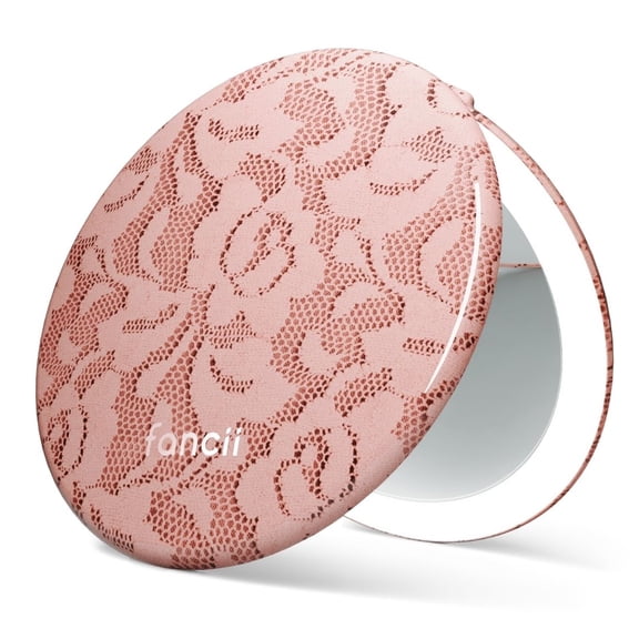 Fancii Taylor Lighted Travel Makeup Mirror, 10x/1x Magnifying, Rechargeable, 3 Light Settings, 5-inch Wide Compact Mirror (Mocha Lace)