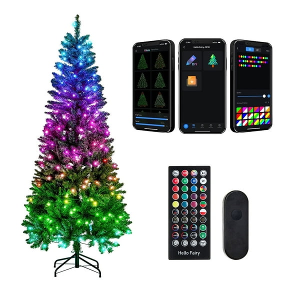 Fancilluma 6ft Smart Christmas Tree with LED Lights, Slim Artificial Christmas Tree with App-Controlled Multi-Color RGB Lights, Easy to Assemble, for Home, Party, Christmas.