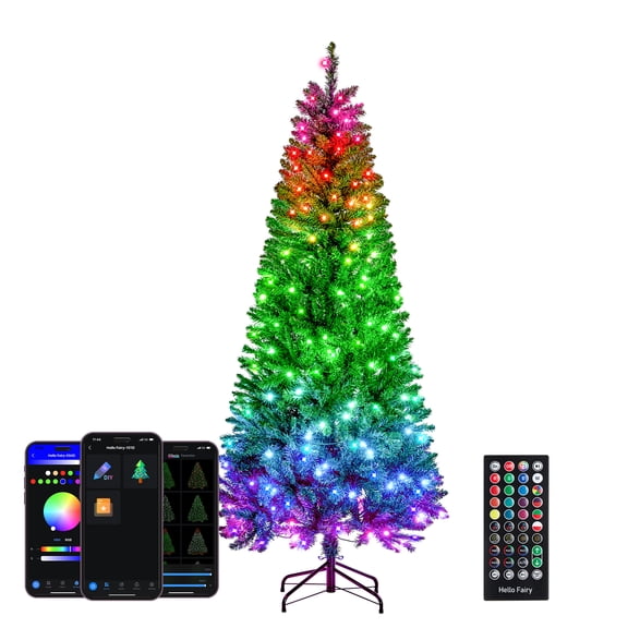 Fancilluma 6ft Smart Christmas Tree with LED Lights, Slim Artificial Christmas Tree with App-Controlled Multi-Color RGB Lights, Easy to Assemble, for Home, Party, Christmas.