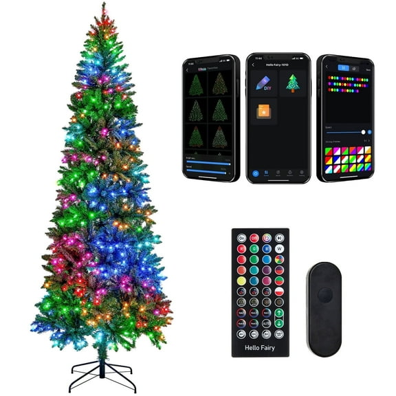 Fancilluma 9ft Smart Christmas Tree with LED Lights, Slim Artificial Christmas Tree with App-Controlled Multi-Color RGB Lights, Easy to Assemble, for Home, Party, Christmas.