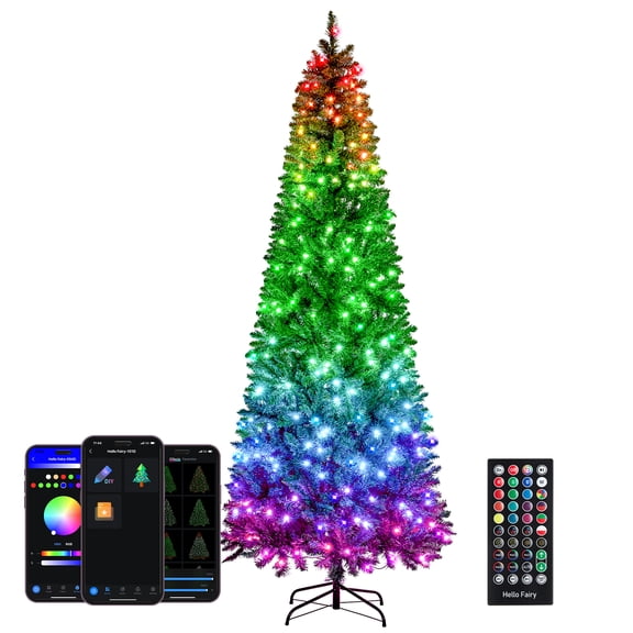 Fancilluma 9ft Smart Christmas Tree with LED Lights, Slim Artificial Christmas Tree with App-Controlled Multi-Color RGB Lights, Easy to Assemble, for Home, Party, Christmas.