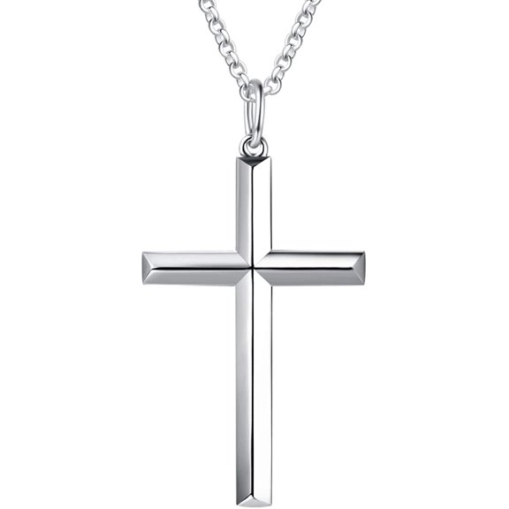 Fancime White Gold Plated 925 Solid Sterling Silver Beveled Edge Mens Big Cross Crucifix Pendant Necklace Fine Jewelry for Male Men