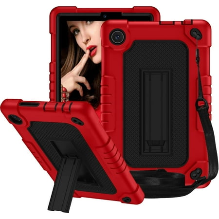 Fancing for TCL Tab 8 LE Tablet Case,with Shoulder Strap Soft Silicone&Hard Back Hybrid Shockproof Kids Friendly Case for TCL Tab 8 LE(Model:9137W)/TCL Tab 8 WiFi(Model:9132X) (Red/Black)