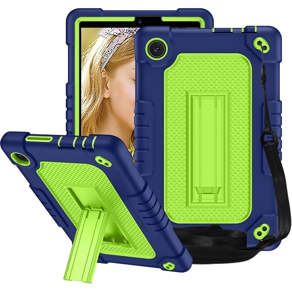 Fancing for TCL Tab 8 LE Tablet Case,with Shoulder Strap Soft Silicone&Hard Back Hybrid Shockproof Kids Friendly Case for TCL Tab 8 LE(Model:9137W)/TCL Tab 8 WiFi(Model:9132X) (Navy/Green)