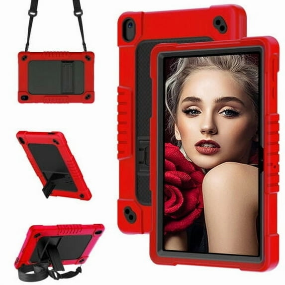Fancing for Walmart ONN 10.1 Tablet Case Gen 4 2024 Tablet(Model:100135925),Heavy Duty Shockproof with Kickstand&Shoulder Strap Kids Friendly Case for Onn 10.1 inch Tablet Case 2024 Model(Red/Black)