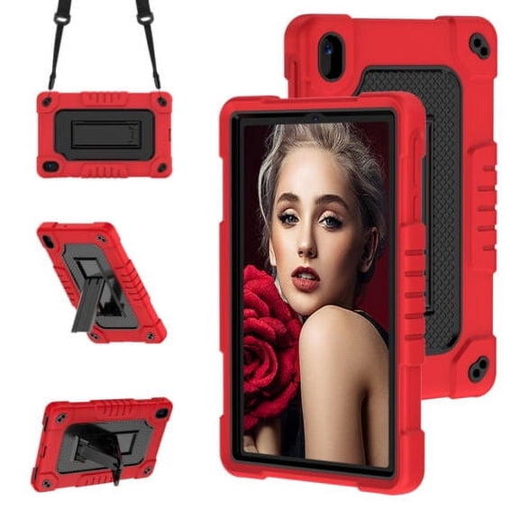 Fancing for Walmart Onn 8 inch Tablet Case Gen 4 2024 Model,Heavy Duty Kids Friendly Shockproof with Shoulder Strap Kickstand Case for Onn 8 inch Tablet Case 2024 (Model:100135923)(Red/Black)