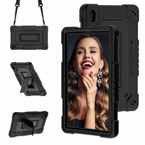 Fancing for Walmart Onn 8 inch Tablet Case Gen 4 2024 Model,Heavy Duty Kids Friendly Shockproof with Shoulder Strap Kickstand Case for Onn 8 inch Tablet Case 2024 (Model:100135923)(Black)