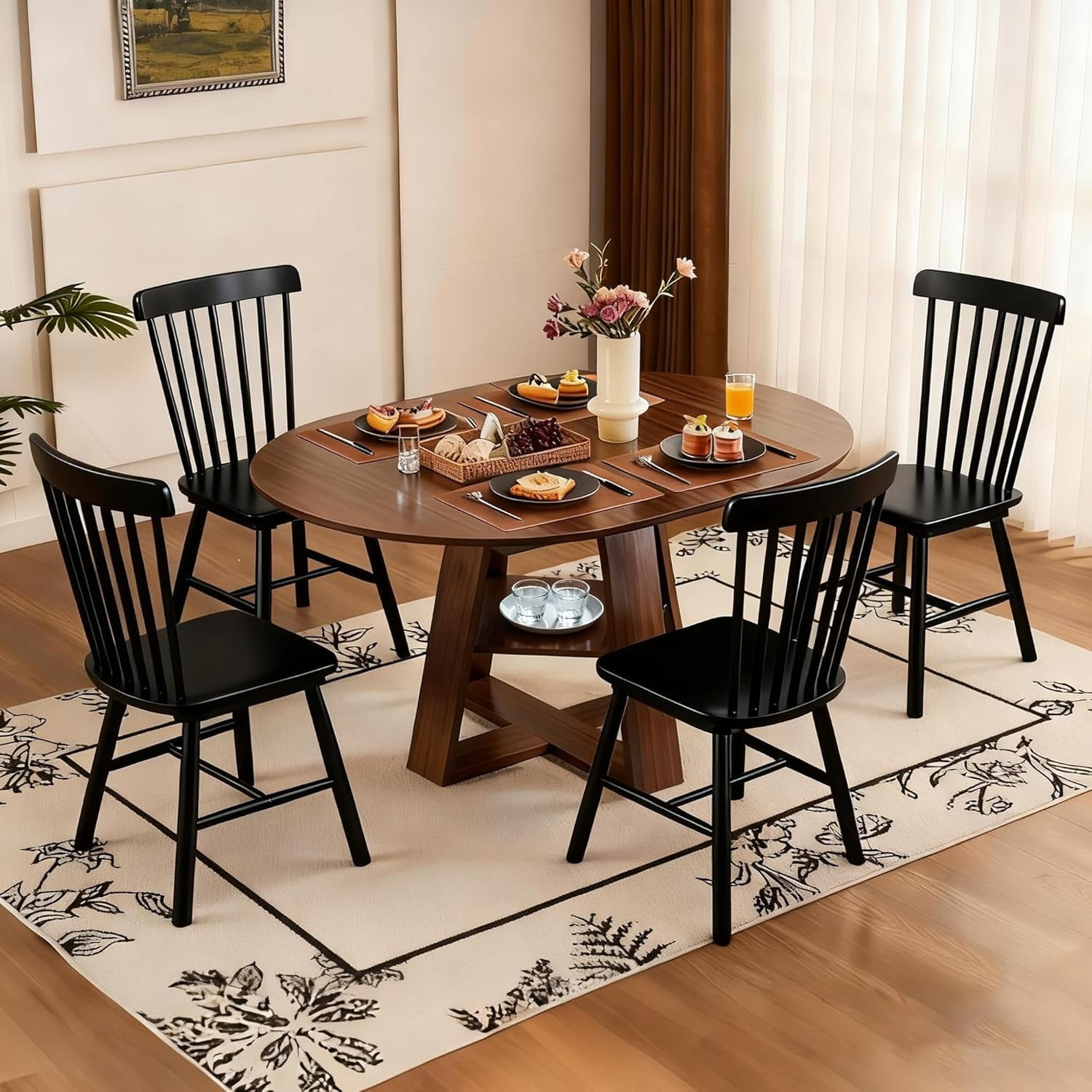 Fancrou 43.3-59in Extendable Round-Oval Dining Table Set for 4-6 ...