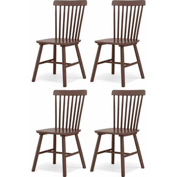 Fancrou Farmhouse Windsor Dining Chairs Set of 4, Spindle Back Wood Chairs for Kitchen and Living Room, Country Style Restaurant Seating, Dark Walnut